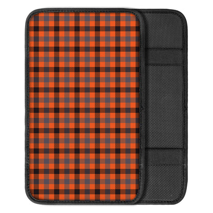Orange Black And Grey Plaid Print Car Center Console Cover