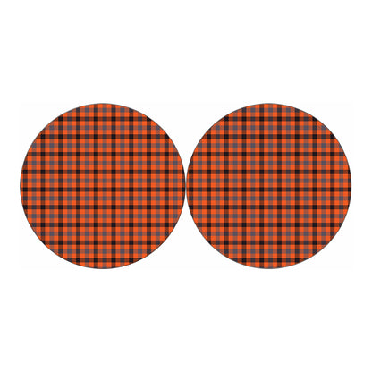 Orange Black And Grey Plaid Print Car Coasters