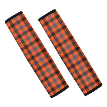 Orange Black And Grey Plaid Print Car Seat Belt Covers