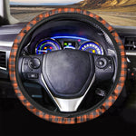 Orange Black And Grey Plaid Print Car Steering Wheel Cover