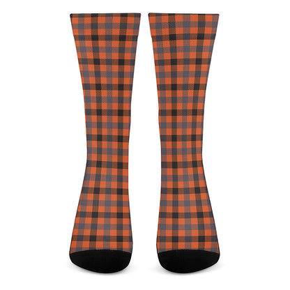 Orange Black And Grey Plaid Print Crew Socks