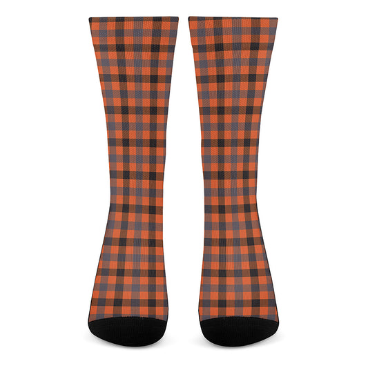 Orange Black And Grey Plaid Print Crew Socks