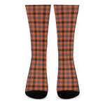 Orange Black And Grey Plaid Print Crew Socks