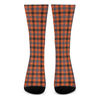 Orange Black And Grey Plaid Print Crew Socks