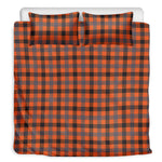 Orange Black And Grey Plaid Print Duvet Cover Bedding Set