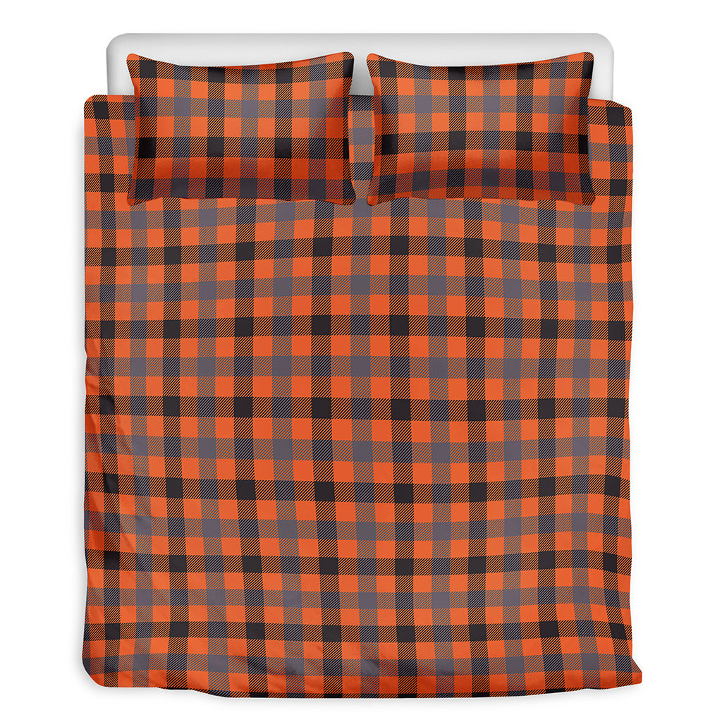 Orange Black And Grey Plaid Print Duvet Cover Bedding Set