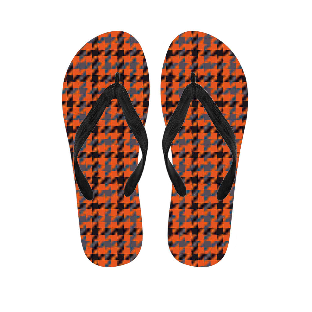 Orange Black And Grey Plaid Print Flip Flops