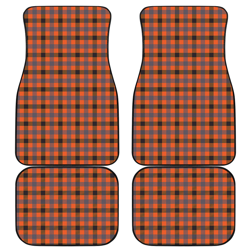 Orange Black And Grey Plaid Print Front and Back Car Floor Mats