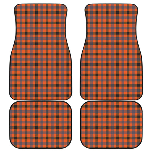 Orange Black And Grey Plaid Print Front and Back Car Floor Mats