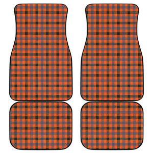 Orange Black And Grey Plaid Print Front and Back Car Floor Mats