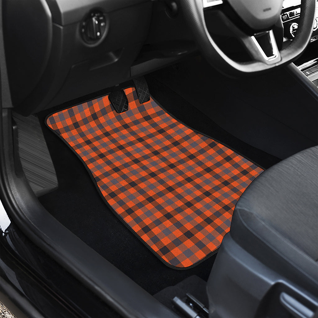 Orange Black And Grey Plaid Print Front and Back Car Floor Mats