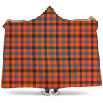 Orange Black And Grey Plaid Print Hooded Blanket