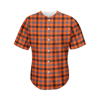 Orange Black And Grey Plaid Print Men's Baseball Jersey
