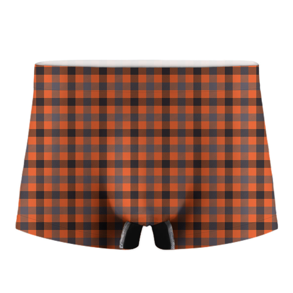 Orange Black And Grey Plaid Print Men's Boxer Briefs