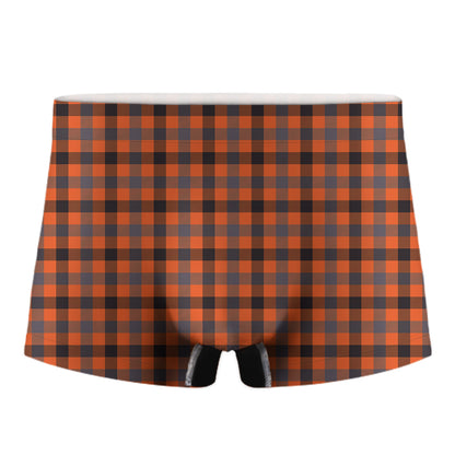 Orange Black And Grey Plaid Print Men's Boxer Briefs