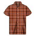 Orange Black And Grey Plaid Print Men's Short Sleeve Shirt