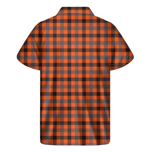 Orange Black And Grey Plaid Print Men's Short Sleeve Shirt