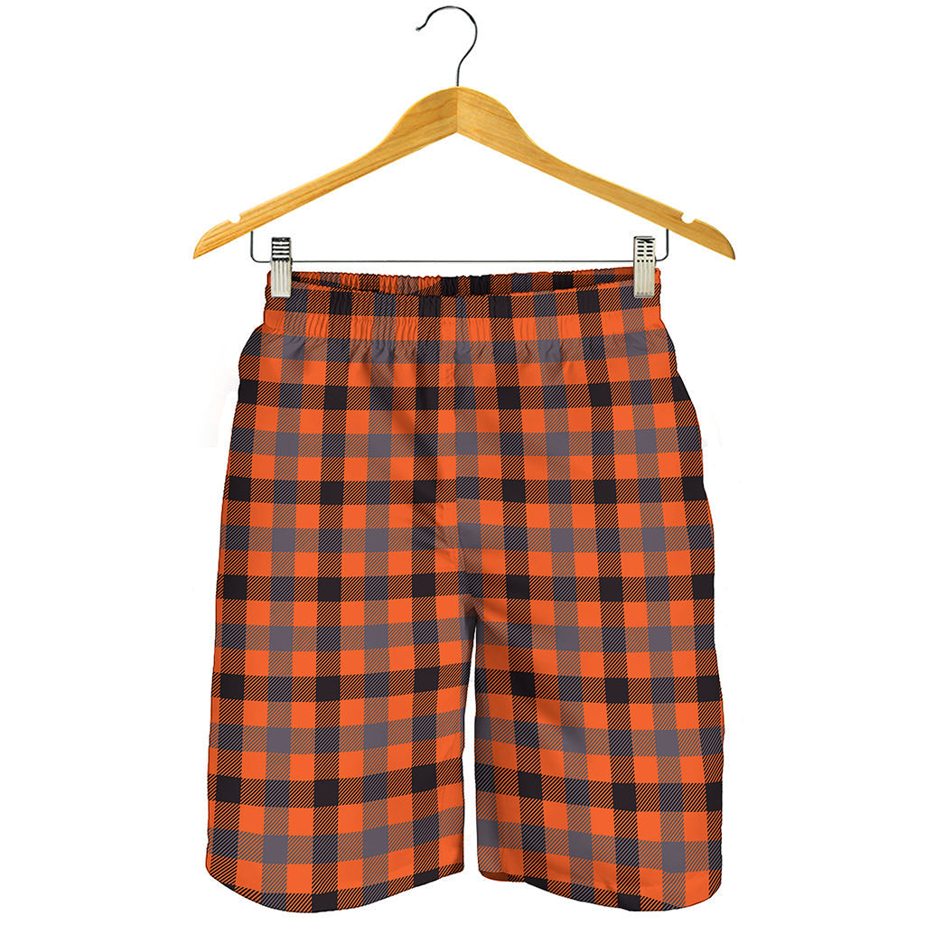 Orange Black And Grey Plaid Print Men's Shorts