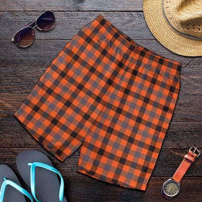 Orange Black And Grey Plaid Print Men's Shorts