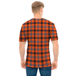Orange Black And Grey Plaid Print Men's T-Shirt