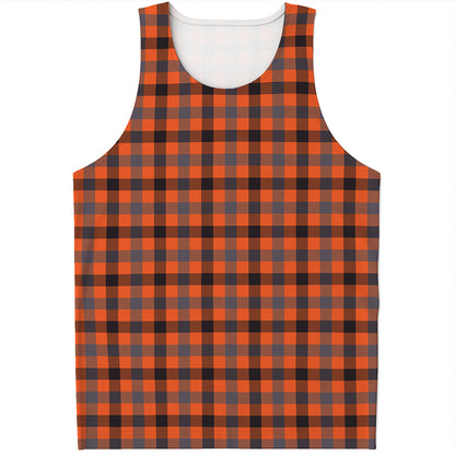 Orange Black And Grey Plaid Print Men's Tank Top