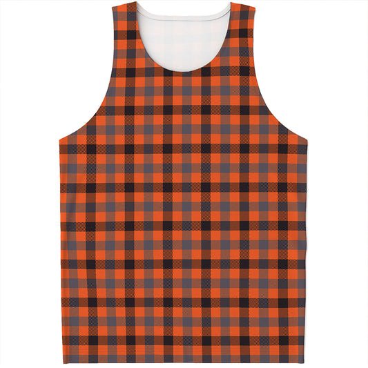 Orange Black And Grey Plaid Print Men's Tank Top