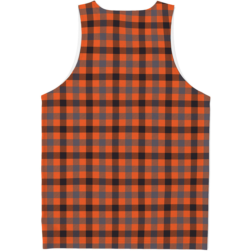 Orange Black And Grey Plaid Print Men's Tank Top