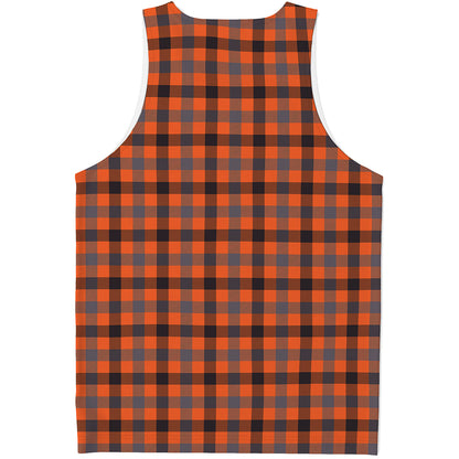 Orange Black And Grey Plaid Print Men's Tank Top