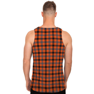 Orange Black And Grey Plaid Print Men's Tank Top
