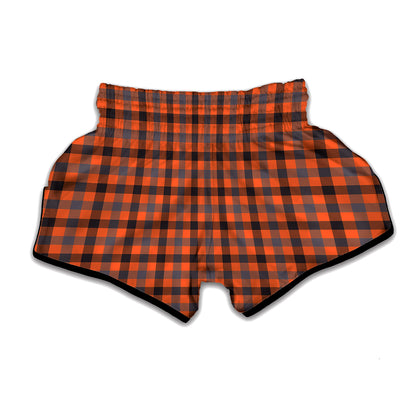 Orange Black And Grey Plaid Print Muay Thai Boxing Shorts