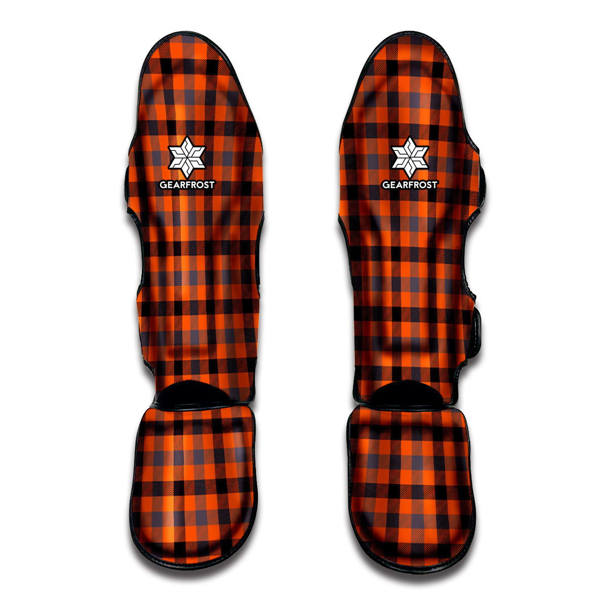 Orange Black And Grey Plaid Print Muay Thai Shin Guard