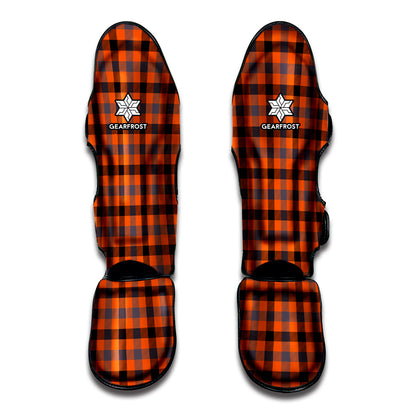 Orange Black And Grey Plaid Print Muay Thai Shin Guard