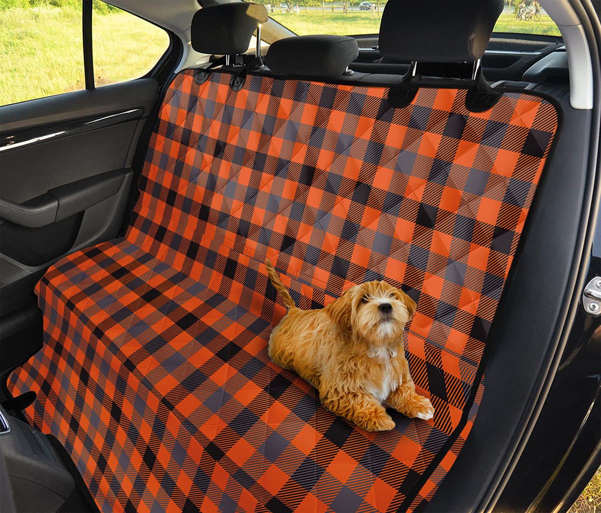 Orange Black And Grey Plaid Print Pet Car Back Seat Cover