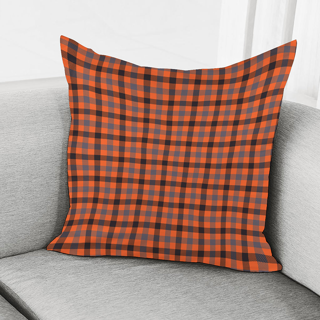 Orange Black And Grey Plaid Print Pillow Cover