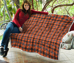 Orange Black And Grey Plaid Print Quilt