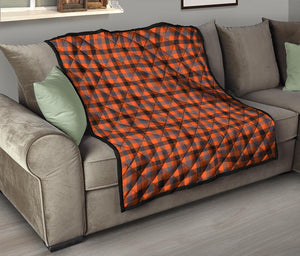 Orange Black And Grey Plaid Print Quilt