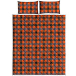 Orange Black And Grey Plaid Print Quilt Bed Set