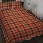 Orange Black And Grey Plaid Print Quilt Bed Set