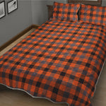 Orange Black And Grey Plaid Print Quilt Bed Set