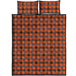 Orange Black And Grey Plaid Print Quilt Bed Set