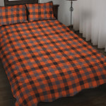 Orange Black And Grey Plaid Print Quilt Bed Set