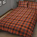 Orange Black And Grey Plaid Print Quilt Bed Set