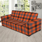 Orange Black And Grey Plaid Print Sofa Slipcover