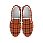 Orange Black And Grey Plaid Print White Slip On Shoes