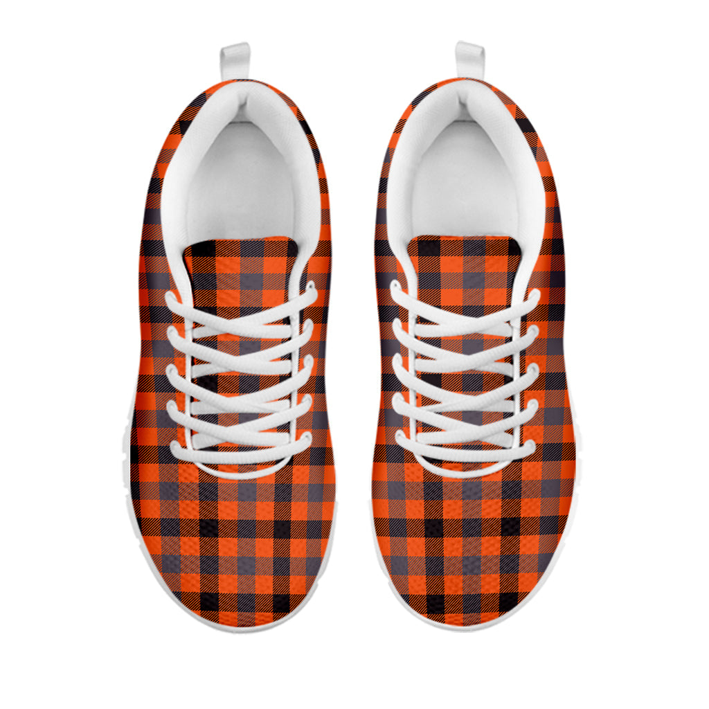 Orange Black And Grey Plaid Print White Sneakers