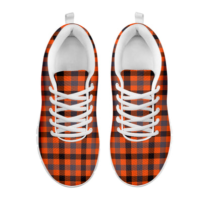 Orange Black And Grey Plaid Print White Sneakers