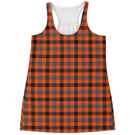 Orange Black And Grey Plaid Print Women's Racerback Tank Top