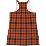 Orange Black And Grey Plaid Print Women's Racerback Tank Top
