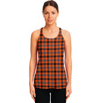 Orange Black And Grey Plaid Print Women's Racerback Tank Top