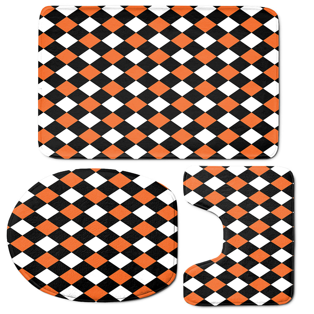 Orange Black And White Harlequin Print 3 Piece Bath Mat Set